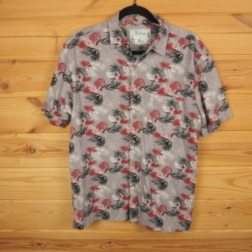 Solemar Bamboo Fiber Gray‎ Hawaiian Palm Short Sleeve Shirt Size Small